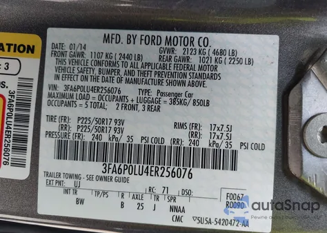 2014 Ford Fusion Hybrid Se из США, поврежденный, VIN 3FA6P0LU4ER256076